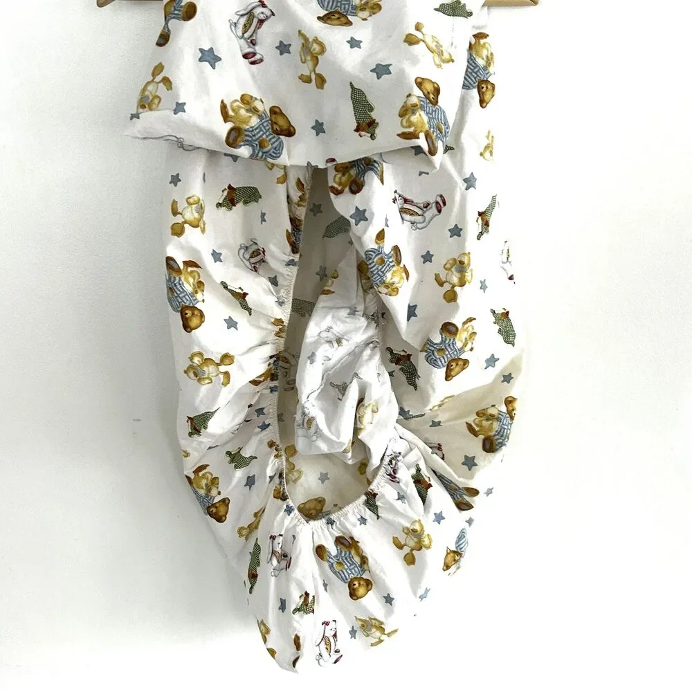 Blue Jean Teddy Bear Crib Sheet Fitted Spring Industries Duck Bunny Dog Cotton